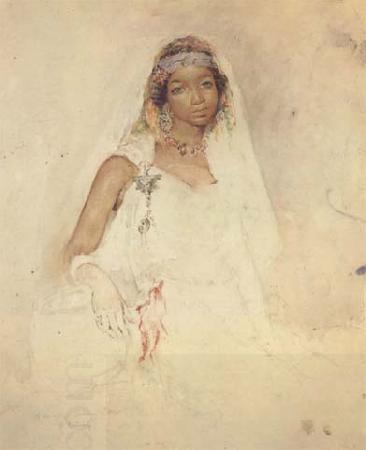 Mariano Fortuny y Marsal Portrait d'une jeune fille marocaine,crayon et aquarelle (mk32) China oil painting art